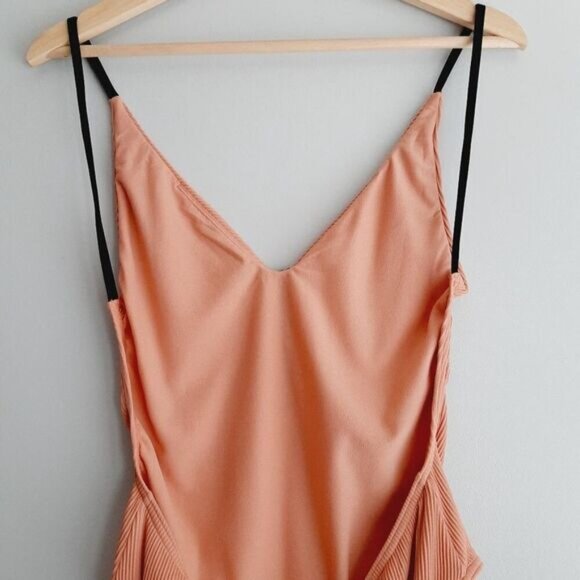 TOPSHOP Ribbed Plunge V-Neck Button Detail Swimsuit Nude One Piece Sz 10 - Picture 8 of 11